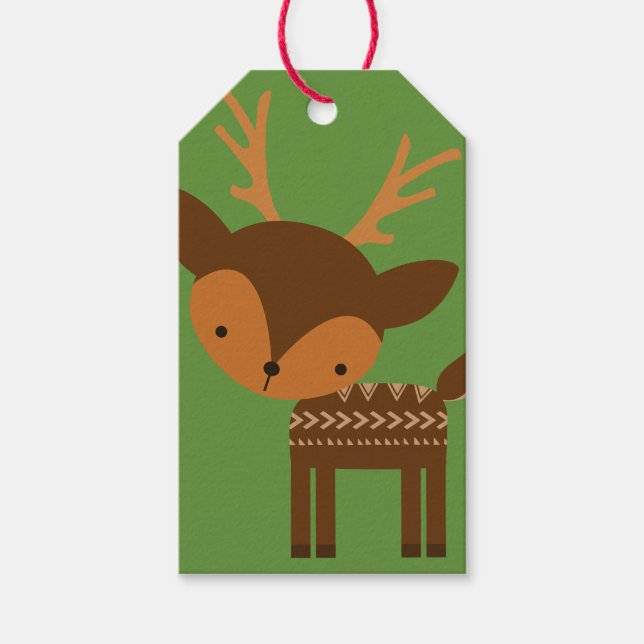 Étiquettes Cadeau de Noël Reindeer Green Custom (Devant)