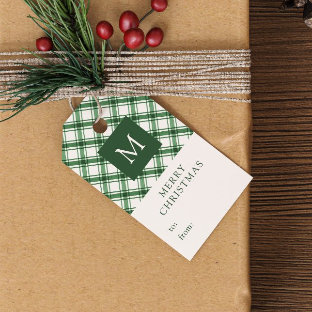 Étiquettes Cadeau de Noël vert Monogrammé (Monogrammed Green Christmas Gift Tags
)