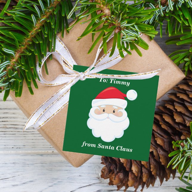 Étiquettes Cadeau De Santa Claus Cute Custom Green Enfants Noël (Créateur téléchargé)