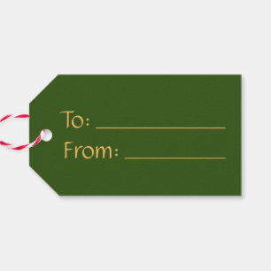 Étiquettes-cadeau De/vers Green Gold Elegant Vintage Christmas