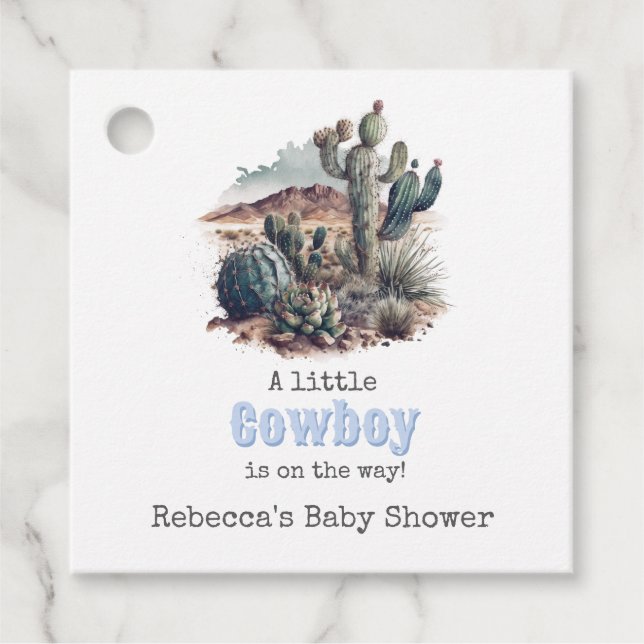 Étiquettes Cadeau Décor Baby shower petit cowboy Western Blue Boy (Devant)