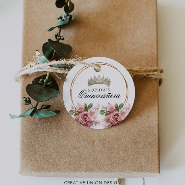 Étiquettes Cadeau Décor d'anniversaire de la Quinceañera Rose (Créateur téléchargé)