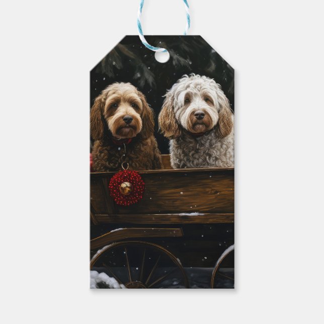 Étiquettes-cadeau Décor de Noël Cockapoo Snowy Sleigh (Devant)
