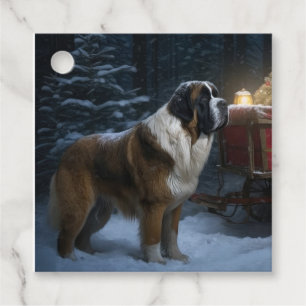 Étiquettes Cadeau Décor de Noël Saint Bernard Snowy Sleigh
