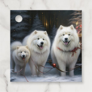 Étiquettes Cadeau Décor de Noël Samoyed enneigé