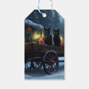 Étiquettes-cadeau Décor de Noël Traîneau enneigé Chat Noir