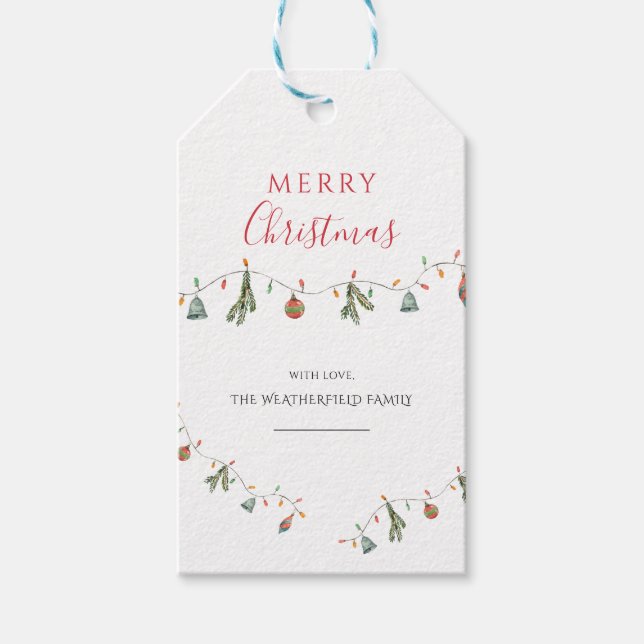 Étiquettes-cadeau Décor rustique de Noël Aquarelle (Devant)