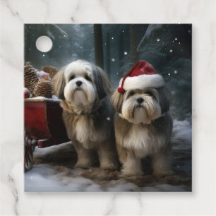 Étiquettes Cadeau Décoration de Noël au traîneau enneigé Malti Tzu