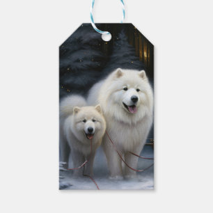 Étiquettes-cadeau Décoration de Noël de traîneau enneigé Samoyède
