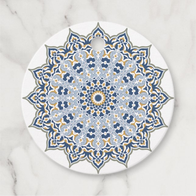 Étiquettes Cadeau Décoration orientale arabesque bleu persan élégant (Devant)