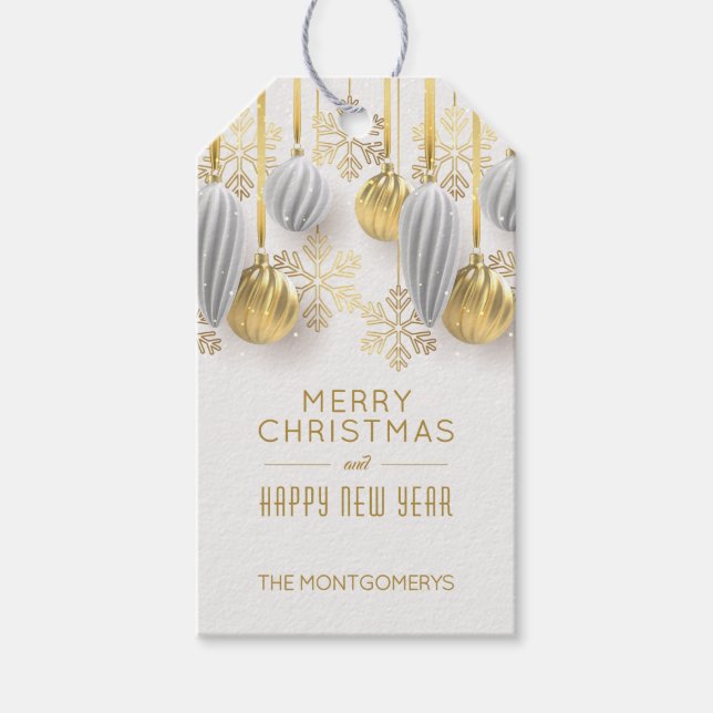 Étiquettes-cadeau Décorations de Noël en or et argent  (Devant)
