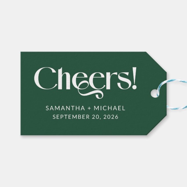 Étiquettes-cadeau Deep Pine Décoratif Serif Mariage Cheers (Devant (Horizontal))
