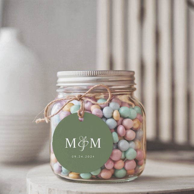 Étiquettes Cadeau Deep Sage Green Monogram Ampersand Script Wedding (Créateur téléchargé)