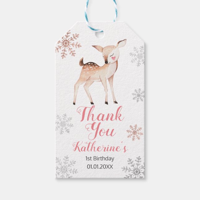 Étiquettes-cadeau Deer Winter ONEderland 1er anniversaire Rose Gold (Devant)