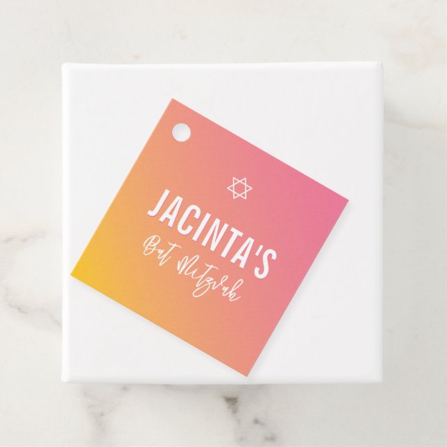 Étiquettes Cadeau dégradé jaune rose étoile bat mitzvah moderne (En situation)
