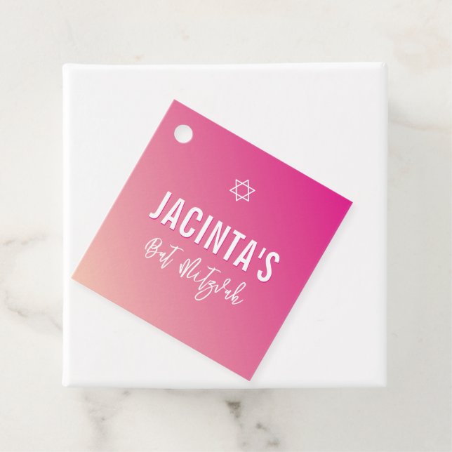 Étiquettes Cadeau dégradé rose vif étoile moderne bat mitzvah (En situation)