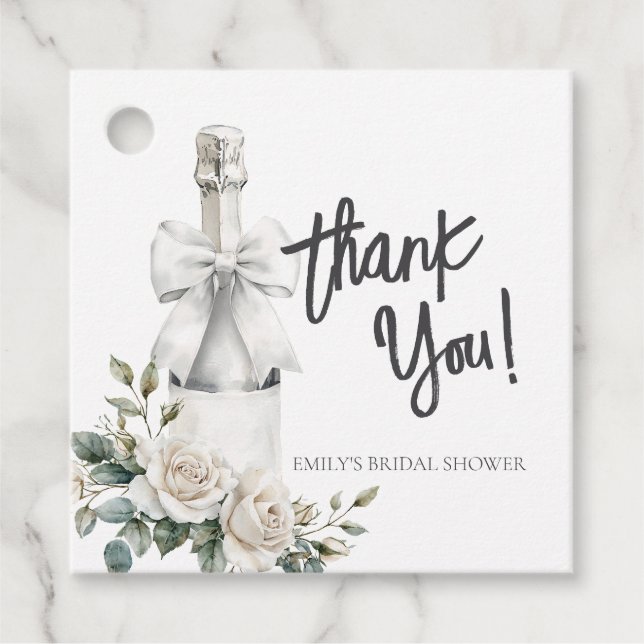 Étiquettes Cadeau Déjeuner élégant aux fleurs blanches et bulles (Devant)