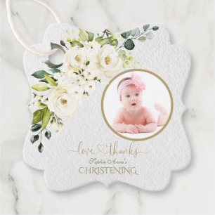 Étiquettes Cadeau Délicat blanc ivoire floral fille photo Christenin