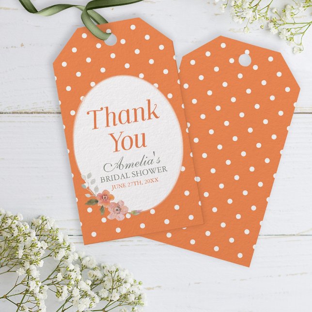 Étiquettes-cadeau Délicat Merci de Fête des mariées Orange Floral (Créateur téléchargé)