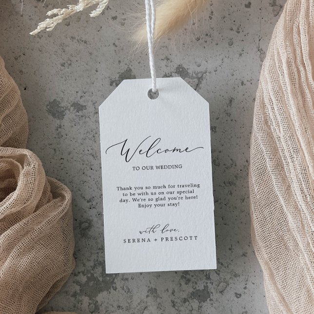 Étiquettes-cadeau Delicate Black Calligraphy Wedding Welcome (Créateur téléchargé)