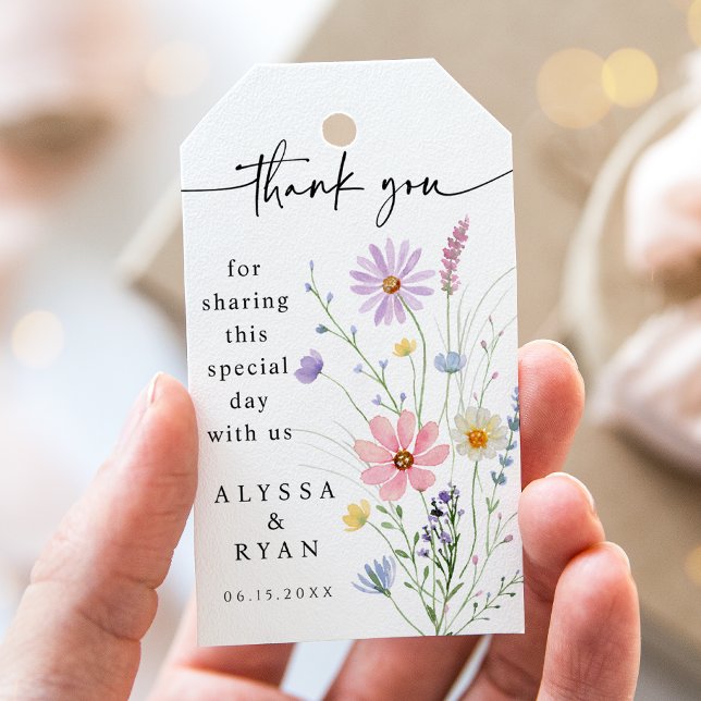 Étiquettes-cadeau Delicate Wildflower Meadow Wedding Thank You (Créateur téléchargé)