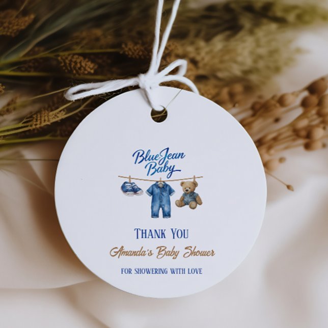 Étiquettes Cadeau Denim Bear Clothesline Boy Blue Jean Baby shower (Créateur téléchargé)