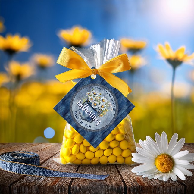Étiquettes Cadeau Denim Blue Jean | Baby shower floral de Daisies (Blue Jean Pocket Denim and Daisies Baby Shower Favor Tags)