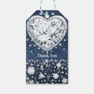 Étiquettes-cadeau Denim & Diamants Blue Jean Bling Diamant Cœur