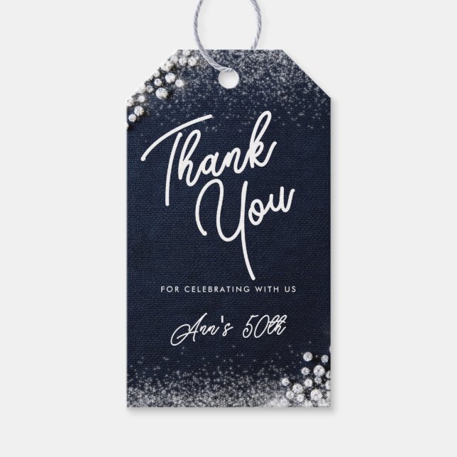 Étiquettes-cadeau Denim Diamonds Bling Élégant Classe Soirée Bienven (Devant)