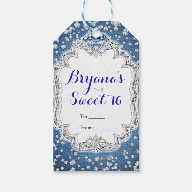 Étiquettes-cadeau Denim & Diamonds Glam Scattered Bling Party Favori (Devant)