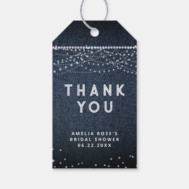 Étiquettes-cadeau Denim Diamonds Lumières rustiques Élégant Merci (Devant)