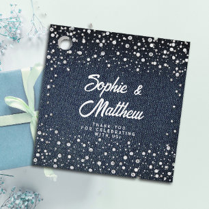 Étiquettes Cadeau Denim Diamonds Pearls Blue Couple Wedding shower