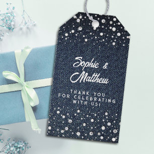 Étiquettes-cadeau Denim Diamonds Pearls Blue Couple Wedding shower