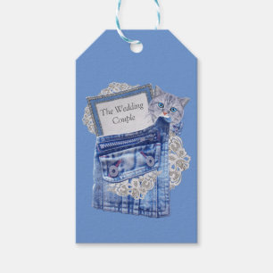 Étiquettes-cadeau Denim Jean poches, chatons et dentelle