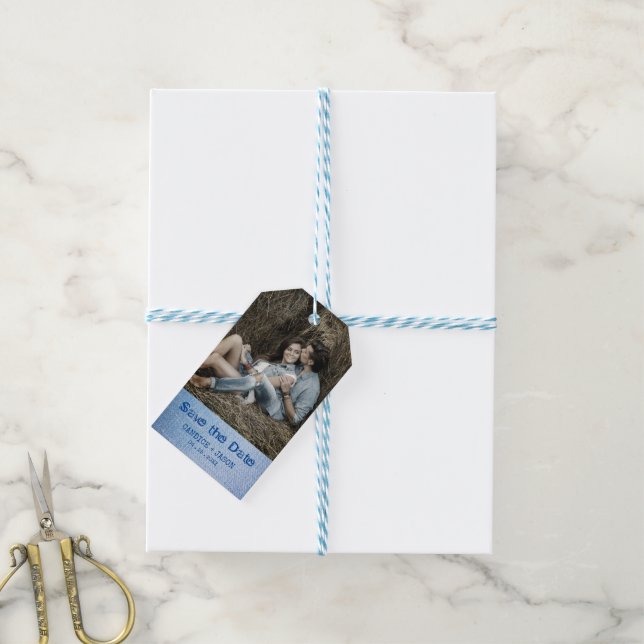 Étiquettes-cadeau Denim Sauvez la date du couple romantique branché (Avec de laficelle)