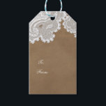 Étiquettes-cadeau Dentelle blanche et Brown Rustic Chic Elegance Par<br><div class="desc">Dentelles blanches & Brown Rustic Chic Elegant Party Tags cadeaux. Customisez comme vous voulez. Éléments correspondants disponibles.</div>