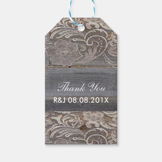 Étiquettes-cadeau dentelle de bois rustique mariage campagnard ouest (Devant)