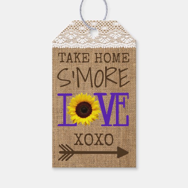 Étiquettes-cadeau Dentelle de tournesol Burlap violet ramener à la m (Devant)