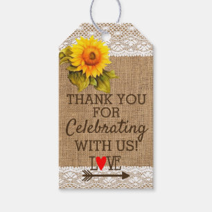 Étiquettes-cadeau Dentelle de tournesol et Burlap Images Mariage Fav