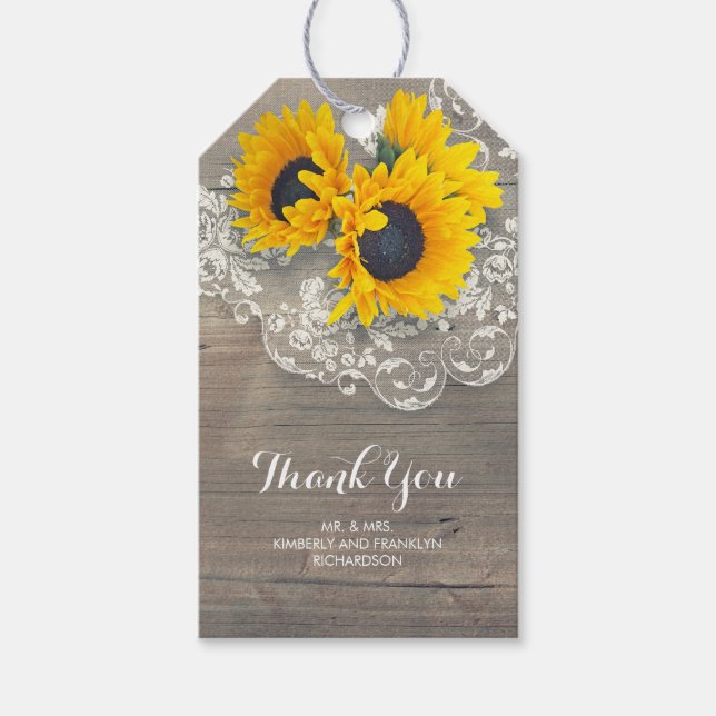 Étiquettes-cadeau Dentelle de tournesol rustique pays bois spécial (Devant)