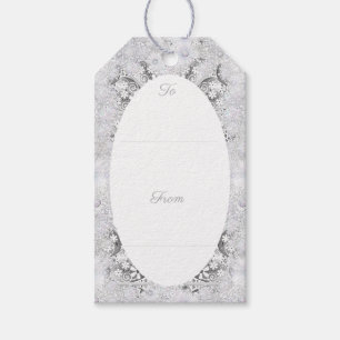 Étiquettes-cadeau Dentelle en céramique grise et flocon de neige