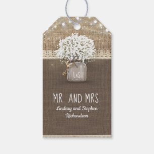 Étiquettes-cadeau Dentelle rustique de toile de jute de pot de maço