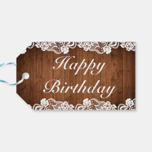 Étiquettes-cadeau Dentelle rustique et blanche Joyeux anniversaire