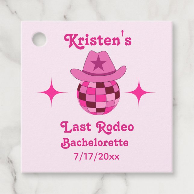 Étiquettes Cadeau Dernier Rodeo Pink Disco Cowgirl Bachelorette (Devant)