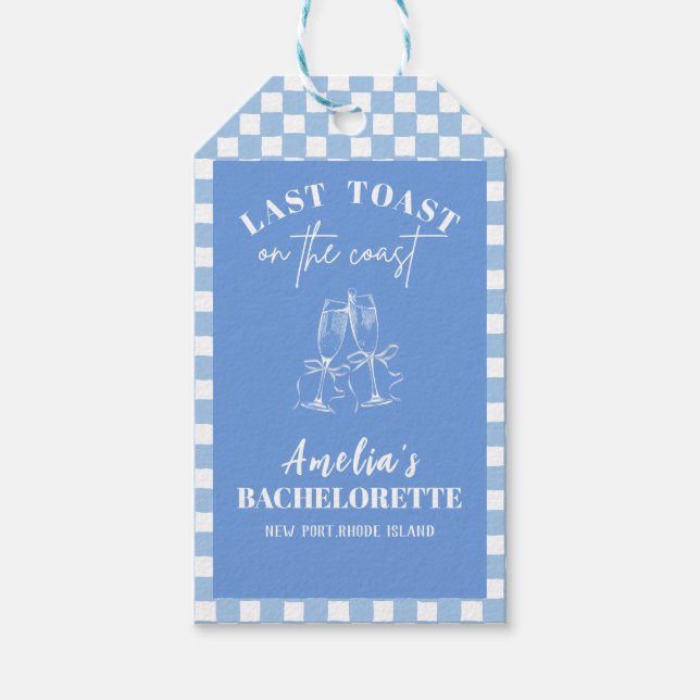 Étiquettes-cadeau Dernier toast sur la côte bleu faveur demoiselle d (Devant)