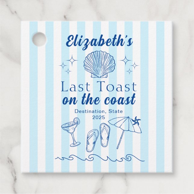 Étiquettes Cadeau Dernière Soirée de Fille sur la Côte (Devant)