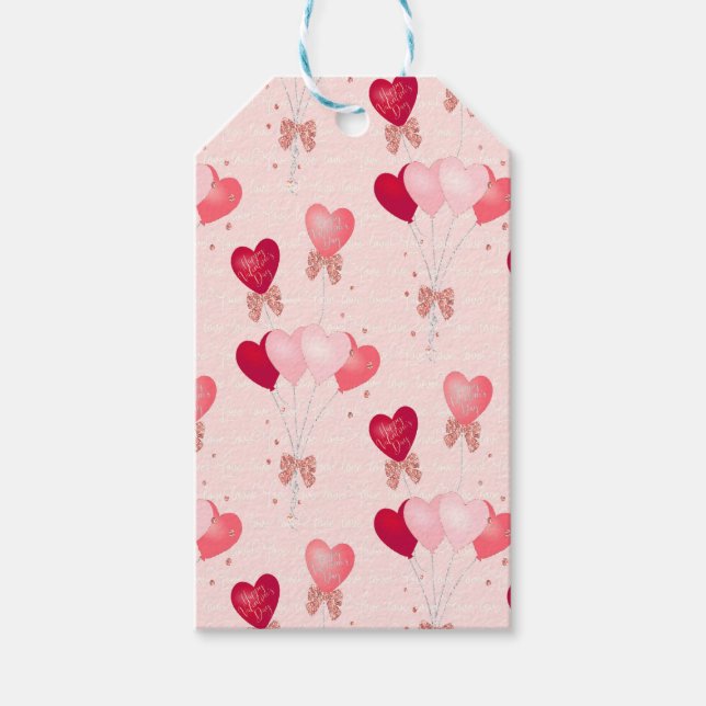 Étiquettes-cadeau Des ballons rouges et roses, Joyeuse Saint-Valenti (Devant)