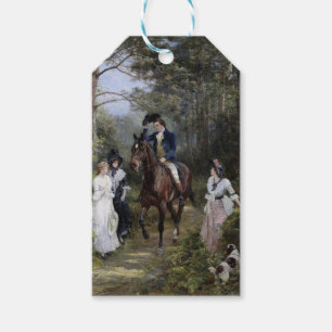 Étiquettes-cadeau Des messieurs à cheval avec des dames dans une for