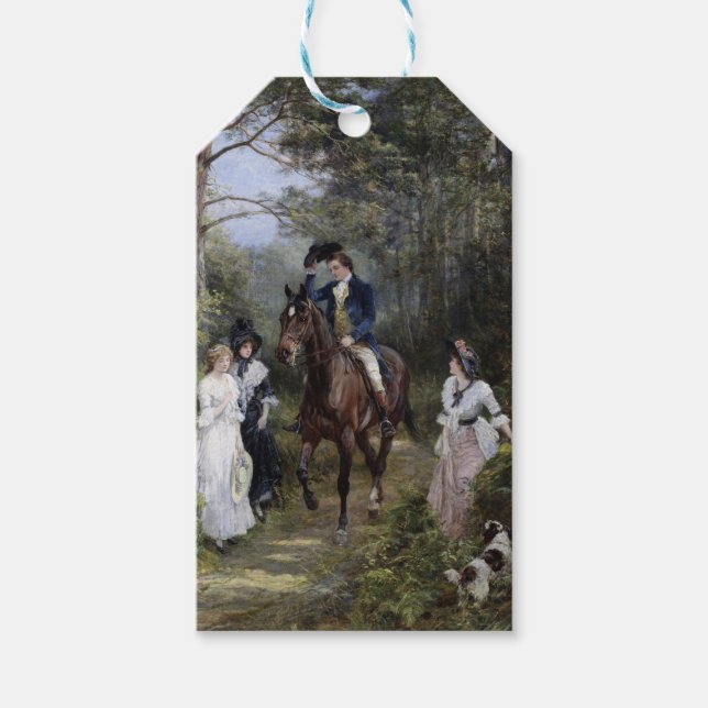 Étiquettes-cadeau Des messieurs à cheval avec des dames dans une for (Devant)