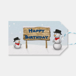 Étiquettes-cadeau Des Snowmen mignons souhaitant un joyeux anniversa